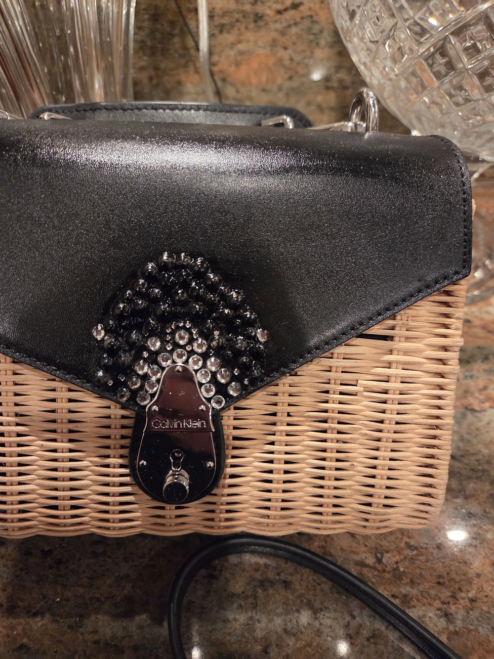 Calvin Klein Black Top-Handle Woven Crossbody Bag - Picture 2 of 7